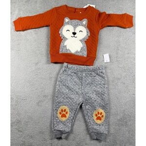 NWT Koala Baby Boy's Wolf 2-Piece Sweater + Pants Set Orange Size 3-6M **READ**